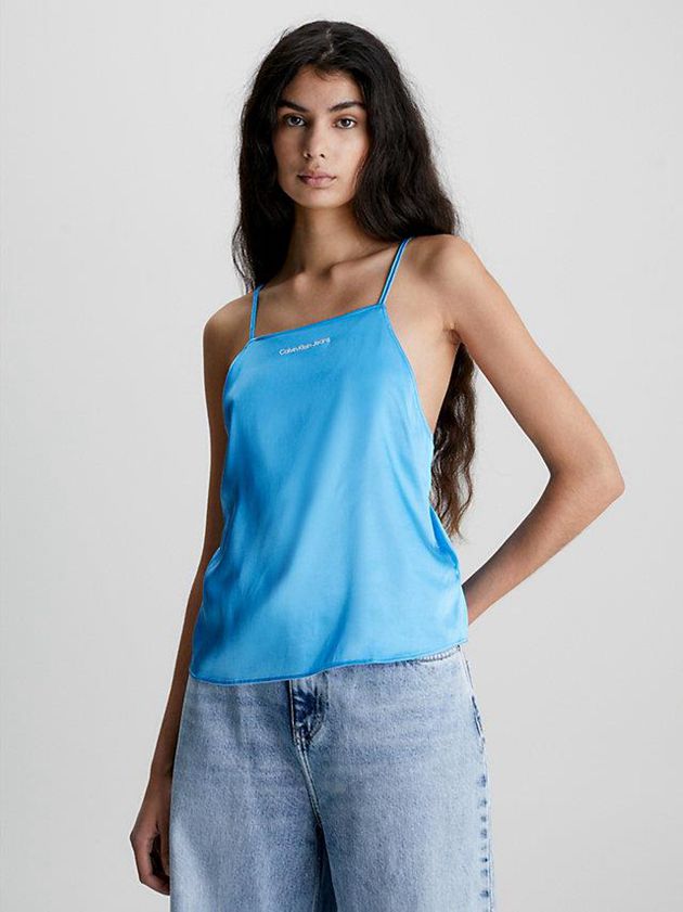 Calvin Klein USA Satin Cross Back Cami Womens Top Blue 7193806-PI